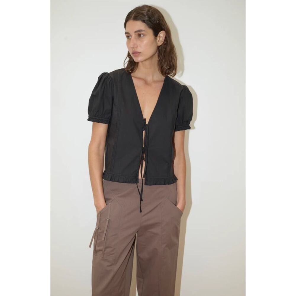 DEIJI STUDIOS Sz S Small Black Cotton Pintuck Top Blouse Shirt NWT